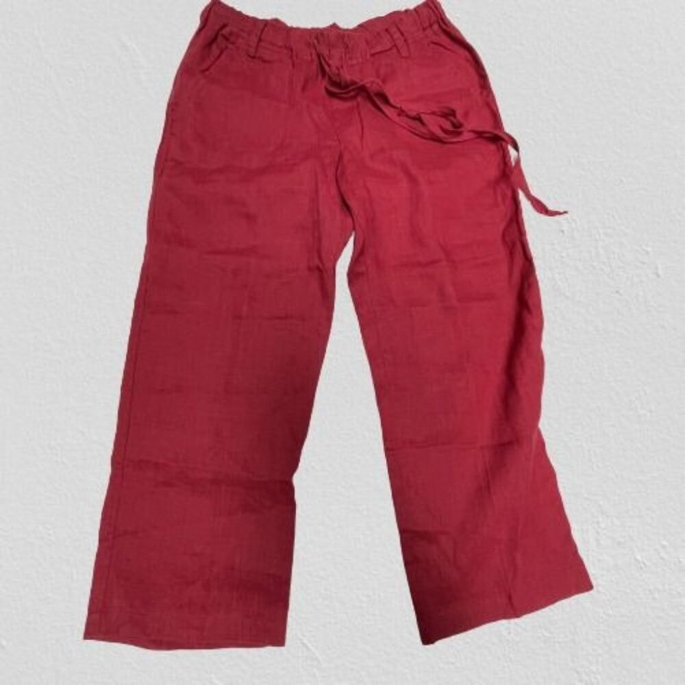 Allen Allen Women's Mid-Rise Linen Drawstring Cropped Capri Pants Red NWOT Small